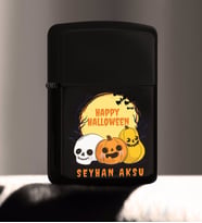BK Gift Kişiye Özel Happy Halloween Tasarımlı Renkli Baskılı Siyah Benzinli Metal Çakmak-4