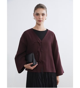 LCW Modest Mürdüm V Yaka Oversize Kadın Kimono