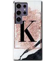 Galaxy S24 Ultra Kılıf HD Desen Baskılı Kılıf - Pembe Mermer Desenli K Harfi