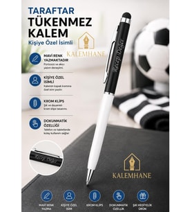 Kalemhane Kişiye Özel Taraftar Tükenmez Kalem Kutulu ve Dokunmatik Özellik Siyah Beyaz