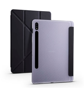 Galaxy Tab S7 Plus T970 için Kalemlikli Standlı Katlanır Kılıf (Siyah)