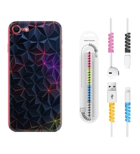 Apple iPhone 5 6 7 8 Plus Se XR Kılıf Kablo Koruma Spiral Silikon Renkli Prizmalar 1783
