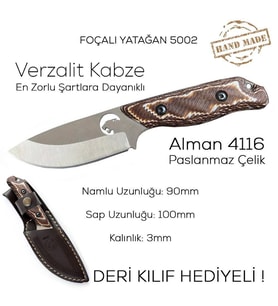 Foçalı 5002 Verzalit Yatağan El Yapımı 19cm Av Kamp Bıçağı