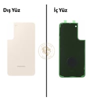 Samsung Galaxy S22 Plus Krem Renk Arka Kapak Arka Cam Batarya Kapağı Pil Kapağı Lazer Kesim Back Cover Galaxy S22 Plus Uyumlu