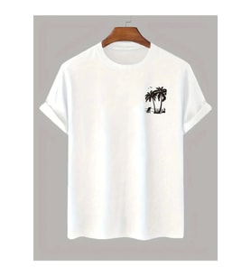 Baskılı Oversize Bisiklet Yaka T-shirt - Beyaz