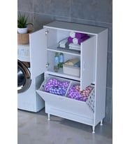 Eliusta Miretta Üst Bölme Kapaklı Altı Kirli Sepetli Dolap 75 cm Genişlik Beyaz 75x138x32,5 cm Dolap