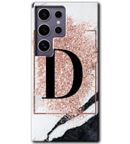 Galaxy S24 Ultra Kılıf HD Desen Baskılı Kılıf - Pembe Mermer Desenli D Harfi