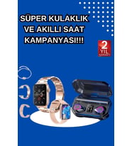 Kadınlar İçin 3 Kordonlu Akıllı Saat Ve Dijital Göstergeli Powerbankli Bluetooth Kulaklık Dokunmatik Kontrol