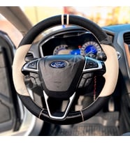Ford S-Max Mk2 Dikme Direksiyon Kılıfı Delikli Deri Parlak Siyah Bej Detay Çift Yüzük ve Dikiş 2015-2023