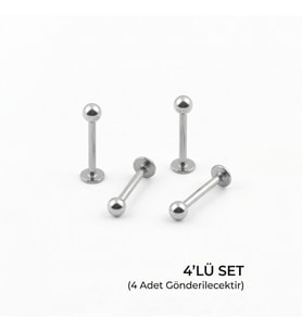 4'lü Kararmaz Cerrahi Çelik Top Uçlu Labret Piercing Tragus Helix Dudak Burun Conch Kıkırdak Küpesi