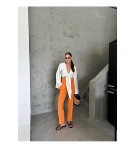 BEL LASTİK DETAYLI MODAL KUMAŞ PANTOLON - Orange