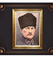 Altın Varaklı Çerçeveli Paspartulu Atatürk Tablo TR0846 (Gold)