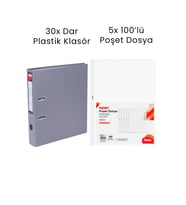 30 Adet Dar Klasör 5 Adet Noki 100'lü Poşet Dosya Ofis Seti