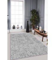 Gri Leopar Kaymaz Tabanlı Makinede Yıkanabilir Halı LE002 - 100 x 160 cm