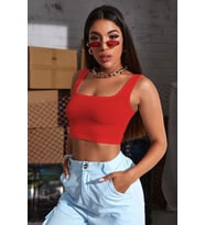 Kadın Kırmızı Kalın Askılı Crop Top Büstiyer