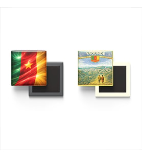 Buzdolap Magnetleri - Kamerun Bayrağı ve Yaoundé Retro Tema - 2'li Set Magneti