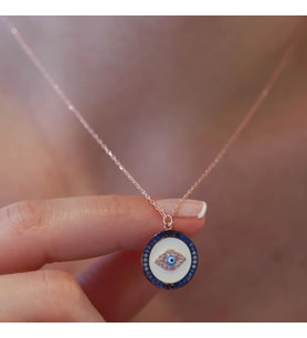 Göz Model Degrade Zirkon Taş Çerçeveli Rose Gold Kaplama Gümüş Kolye