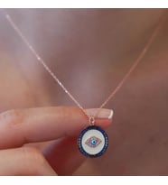 Göz Model Degrade Zirkon Taş Çerçeveli Rose Gold Kaplama Gümüş Kolye