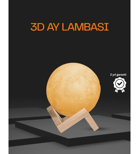 Ahşap Standlı 3D Baskı Ay Lambası 16 Renkli ve Şarjlı