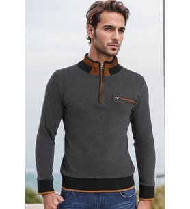Dewberry Erkek Pamuklu Sweatshirt Antrasit 9039 Günlük Üst Giyim, Hafta Sonu Kombini, Seyahat Gardırobu