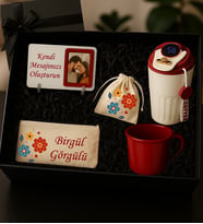 Kişiye Özel Hediye Seti - Dereceli Bardak Termos & Bez  Makyaj Çantası & bardak & lavanta kesesi - Kırmızı