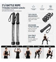 2&amp;apos;li Battle Rope Titreşimli Egzersiz Çubuğu, Yaylı Dalga Mekanizmalı Kol, Omuz, Göğüs, Sırt ve Core Antrenman Aleti (5343)