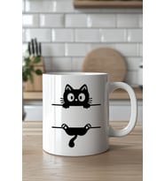 Sevimli Kedi Desenli 330ml Baskılı Beyaz Seramik Kupa Bardak
