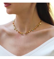 Mozaik Doğaltaşlı Gold Gümüş Kolye