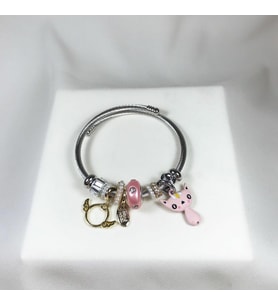 Pandoramodel Kedi Kanat Charmlı Çelik Bileklik