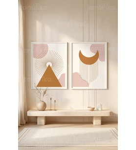 Minimalist Geometrik Çizgiler 2'li Ahşap Çerçeveli Tablo Seti