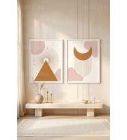 Minimalist Geometrik Çizgiler 2'li Ahşap Çerçeveli Tablo Seti