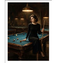 Bilardo Oynayan Kadın Gece Salon Dekoratif Kanvas - Mdf Ahşap Tablo