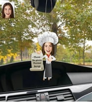 Kişiye Özel Karikatürlü Ahşap Araba Dikiz Ayna Süsü Şef Kadın-2