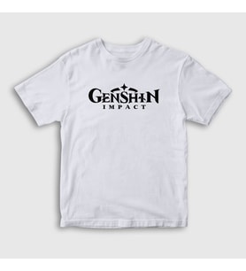 Presmono Unisex Çocuk Beyaz Logo Oyun Genshin Impact T-Shirt 360662tt (Beyaz)