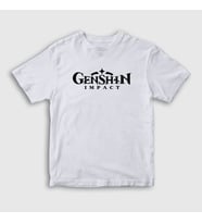 Presmono Unisex Çocuk Beyaz Logo Oyun Genshin Impact T-Shirt 360662tt (Beyaz)