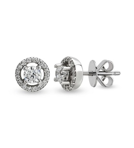 0.24 Ct Etrafı Taşlı Tektaş Pırlanta Küpe TKPE11 (Çok Renkli)