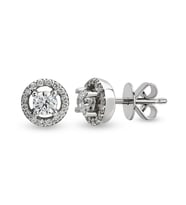 0.24 Ct Etrafı Taşlı Tektaş Pırlanta Küpe TKPE11 (Çok Renkli)