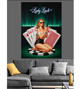 Poker Oynayan Hanımefendi Şansı Dekoratif Kanvas - Mdf Ahşap Tablo