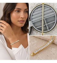 Premium Parlak ve Şık Baget Taşlı Gold Renk 316L Çelik Kadın Bileklik (~20cm)