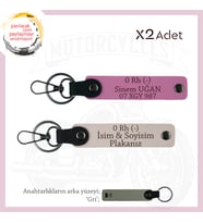 Motor Severlere Özel, İsim Plaka ve 0 Rh (-) Kan Grubu, Tasarım Deri 2'li Anahtarlık, Pudra-Pembe-Gr