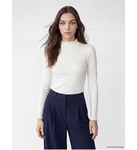LCW Modest Beyaz Dik Yaka Kadın Fitilli Body