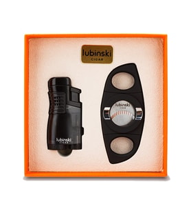 Lubinski 3 Torch Çakmak Ve Kesici Puro Seti Siyah LB-719