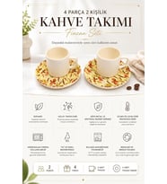 Kahve Fincan Takımı, Floral Desenli 4 Parça 2 Kişilik Seramik, Seramik Kahve Takımı, 4 Parça Kahve Seti, Şık Desenli Seramik Türk Kahvesi Fincan Seti, Premium Seramik Kahve Seti, Modern Kahve Seti