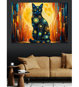 Van Gogh Tarzı Kedi Dekoratif Kanvas - Mdf Ahşap Tablo