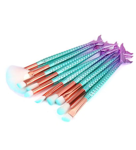 10 lu Set Mavi Denizkızı Makyaj İnce Fırça Set Güzellik Kozmetik Ekipmanları
