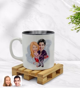 BK Gift Kişiye Özel Sevgililer Karikatürlü İçi Siyah Renkli Kupa Bardak Model 2