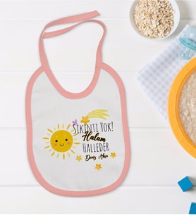 BK Kids Kişiye Özel Pembe Bebek Mama Önlüğü - Model 57