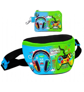 Coral High Erkek Çocuk Kulaklık Game Desenli Bel Çantası ve Bozuk Para Cüzdanı Set