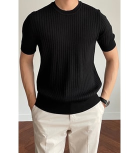 Erkek Fitilli Slim Fit Bisiklet Yaka Triko T-Shirt
