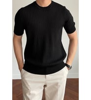 Erkek Fitilli Slim Fit Bisiklet Yaka Triko T-Shirt